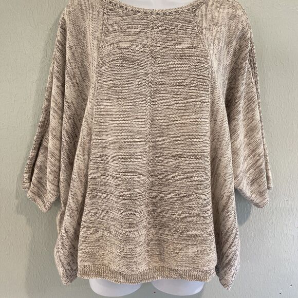 J Jill Purejill Boat Neck 3/4 Sleeve Pullover Sweater XL Beige Tan Cotton Shawl - Picture 2 of 7